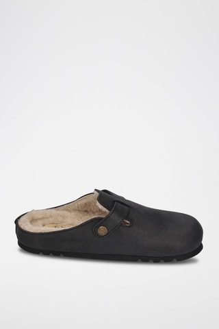Sabots fourrés en cuir Grace Noir