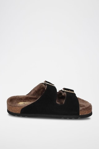 Mules fourrées en nubuck Josephine - Noir
