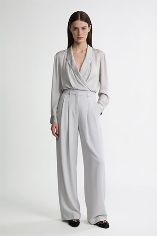 Pantalon slim taille haute - Argenté
