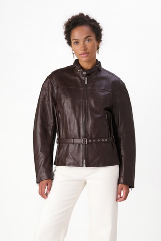 Veste en cuir d’agneau Le Moto Bomber - Marron foncé