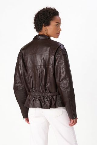 Veste en cuir d’agneau Le Moto Bomber - Marron foncé