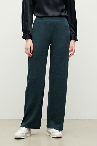 Pantalon wide legs en laine - Vert foncé