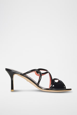 Mules à talons en cuir de mouton verni - Noir