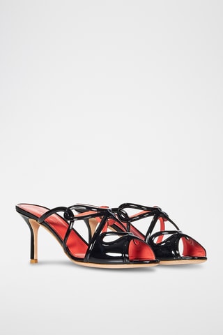 Mules à talons en cuir de mouton verni - Noir