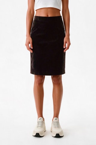 Jupe droite en velours taille haute - Marron