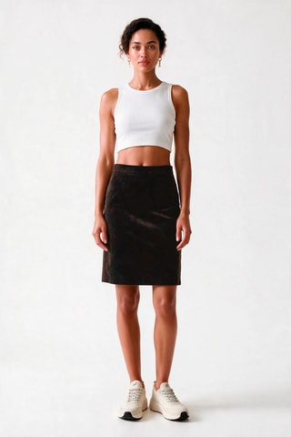 Jupe droite en velours taille haute - Marron