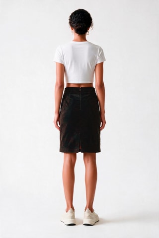 Jupe droite en velours taille haute - Marron