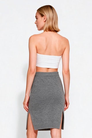 Jupe droite en cachemire taille haute - Gris foncé