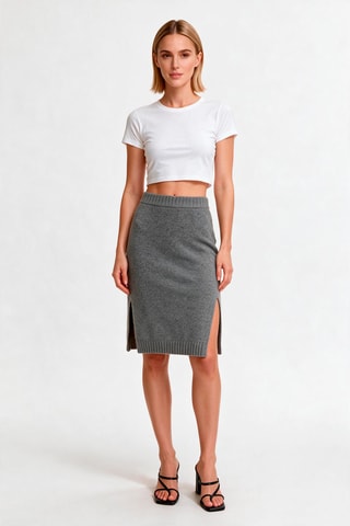 Jupe droite en cachemire taille haute - Gris foncé