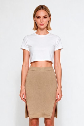 Jupe droite en cachemire taille haute - Camel