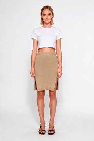 Jupe droite en cachemire taille haute - Camel
