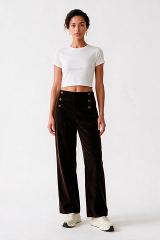 Pantalon en velours taille haute - Marron foncé
