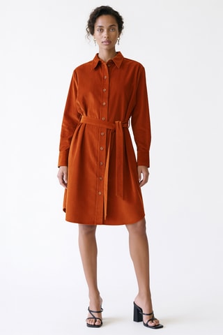 Robe chemise en velours - Orange