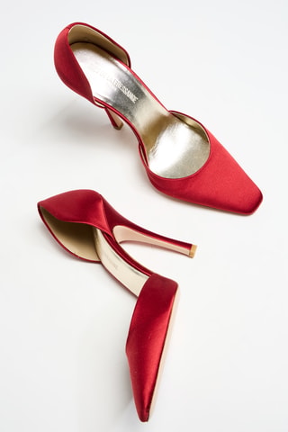 Escarpins en satin et cuir - Rouge