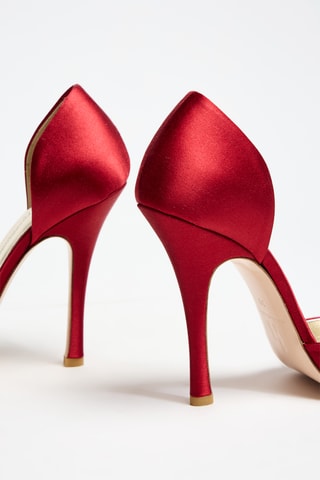 Escarpins en satin et cuir - Rouge
