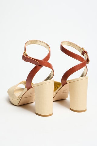 Sandales à talons en cuir - Ecru et marron