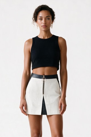 Minijupe taille haute en cuir d’agneau - Blanc