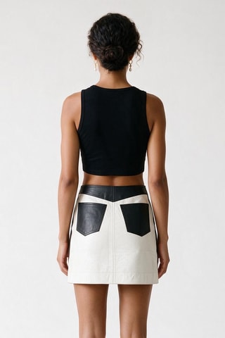Minijupe taille haute en cuir d’agneau - Blanc