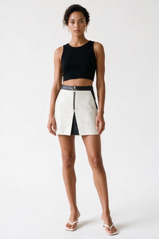Minijupe taille haute en cuir d’agneau - Blanc