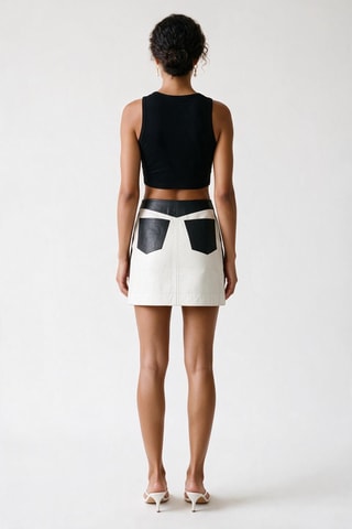Minijupe taille haute en cuir d’agneau - Blanc