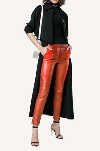 Pantalon slim en cuir d’agneau - Orange