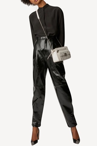 Pantalon slim en cuir d’agneau - Noir
