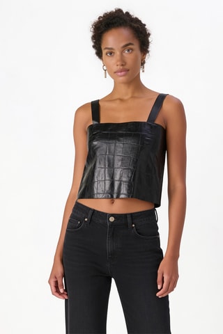 Crop top en cuir de veau - Noir