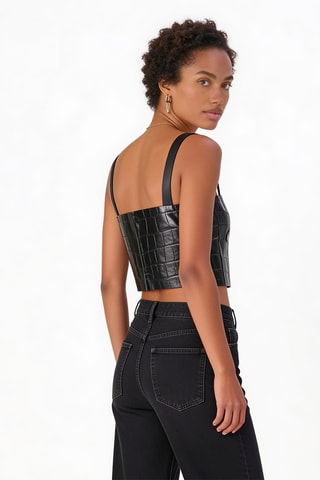 Crop top en cuir de veau - Noir