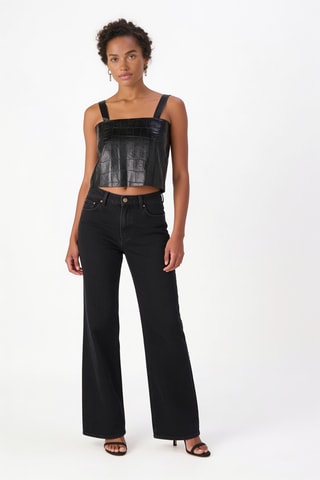 Crop top en cuir de veau - Noir