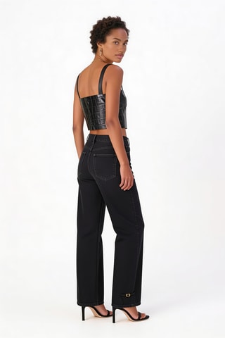 Crop top en cuir de veau - Noir