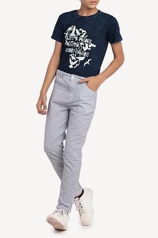 Pantalon slim - Gris et blanc