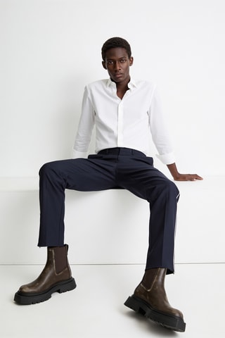 Pantalon de coutume slim en laine - Bleu marine