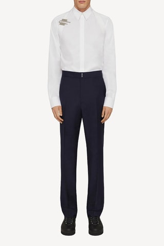 Pantalon de costume slim taille haute en laine - Bleu marine