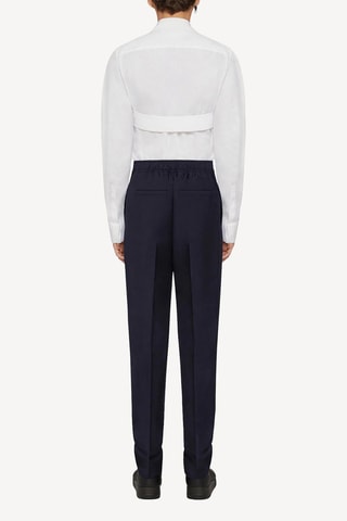 Pantalon de costume slim taille haute en laine - Bleu marine