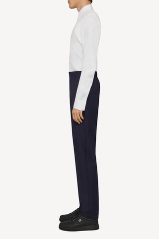 Pantalon de costume slim taille haute en laine - Bleu marine