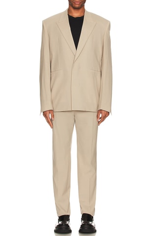 Pantalon slim taille haute en laine - Beige