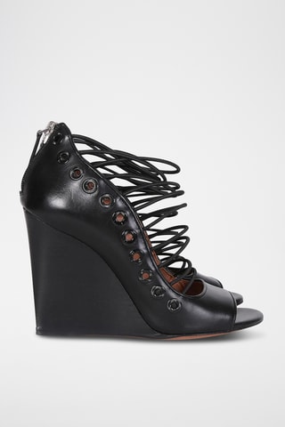 Sandales compensées en cuir - Noir
