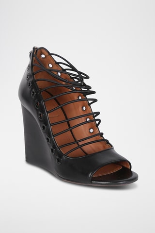 Sandales compensées en cuir - Noir