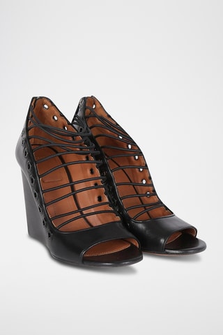 Sandales compensées en cuir - Noir