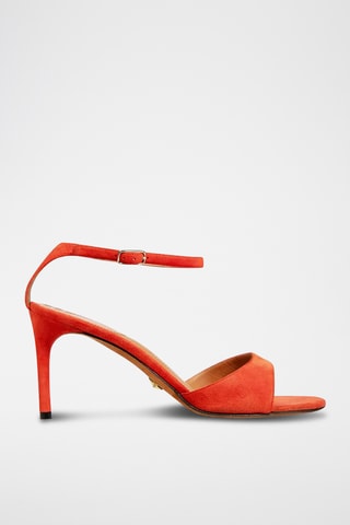 Sandales à talons en cuir d’agneau nubuck - Rouge