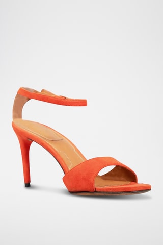 Sandales à talons en cuir d’agneau nubuck - Rouge