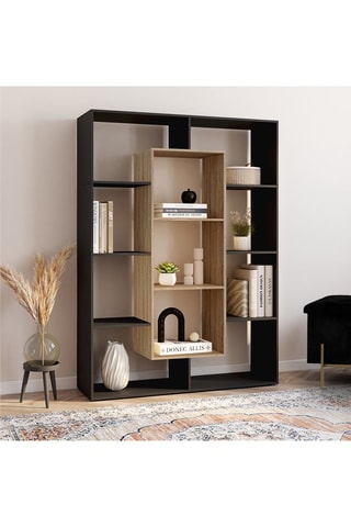 Libreria Paulette 11 moduli legno e nero 143 cm