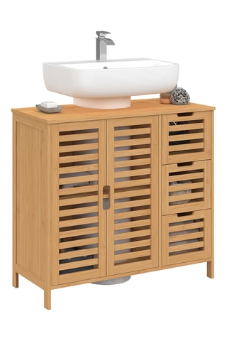 Mobiletto bagno 2 ante in bambù Maya - 70 x 30 x 65 cm