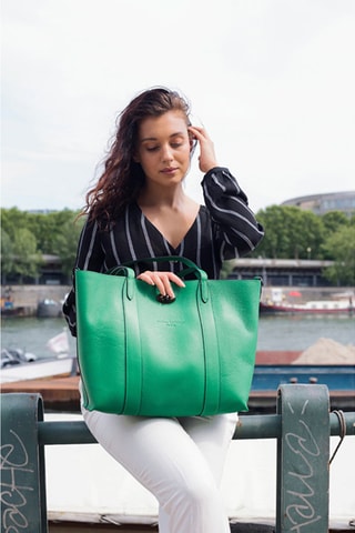 Bolso shopper y neceser de piel Elis - Verde