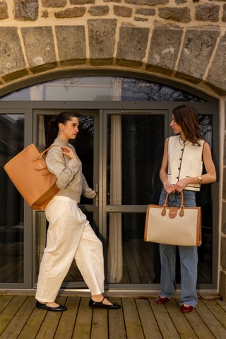 Bolso shopper de piel Mara - Beige y camel