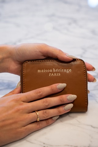 Monedero de piel Mini Moni Box - Camel