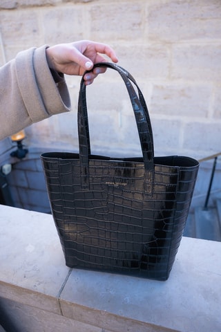 Bolso shopper de piel - Negro