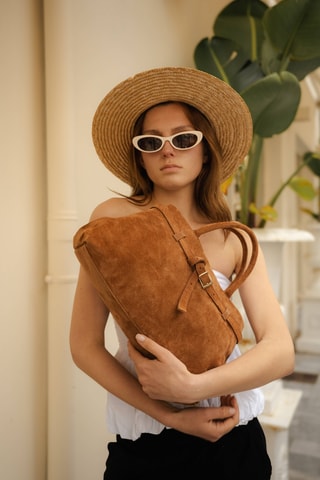 Bolso de nobuk Sicilia - Camel