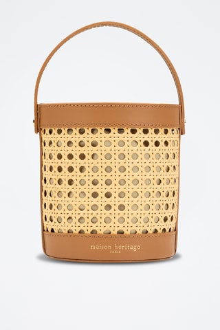 Bolso saco de piel y mimbre Mini Lucci - Camel