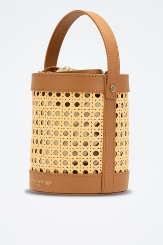 Bolso saco de piel y mimbre Mini Lucci - Camel